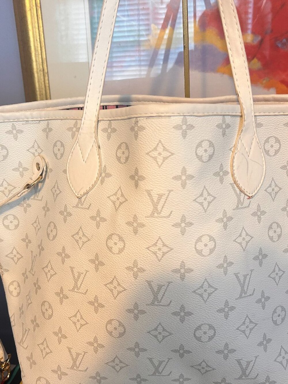 RARE VINTAGE White and Gray Monogram Tote with matching Wallet
